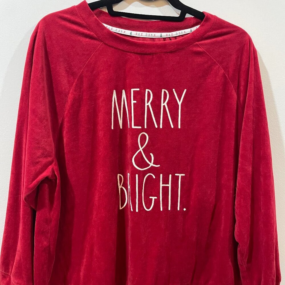 Rae Dunn Red Holiday Sweater Merry & Bright Christmas Size 1X Cozy Pajama Shirt